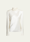 Saint Laurent Blouse With Hooded Back Collar In Silk Crepe Satin In Cream
