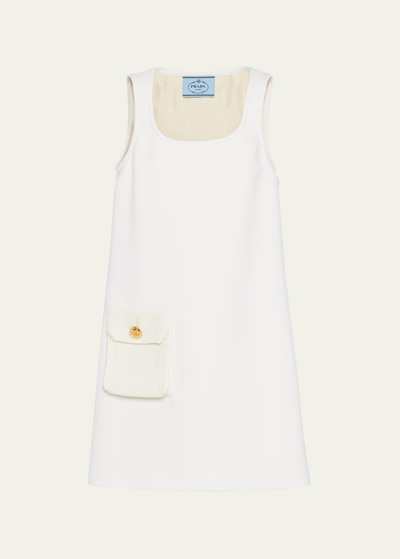 Prada Natte Pocket Shift Mini Dress In F097w Bianco