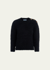 PRADA WOOL BOUCLE KNIT SWEATER WITH SHOULDER BUTTONS