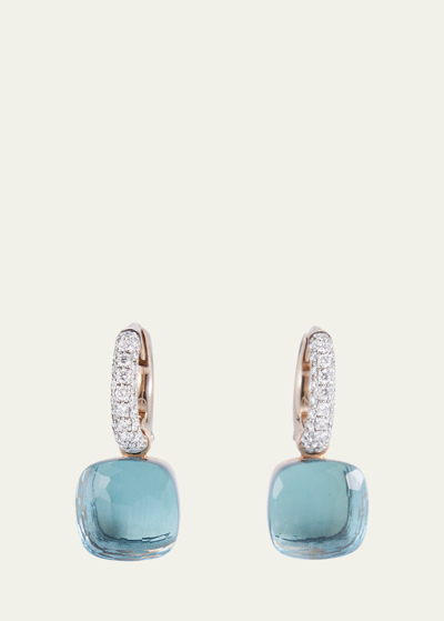POMELLATO NUDO WHITE GOLD AND ROSE GOLD EARRINGS WITH DIAMONDS AND BLUE TOPAZ