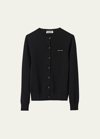 Miu Miu Intarsia Logo Cashmere Cardigan In F0002 Nero