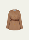 Prada Belted Wool Coat In F0700 Nero Grigio
