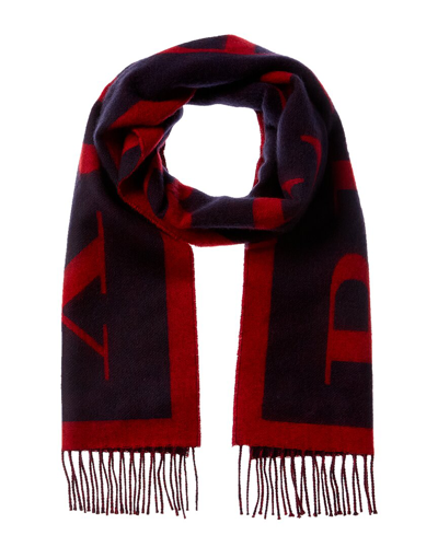 Burberry Logo Fringed Cashmere & Wool-blend Scarf In Blue