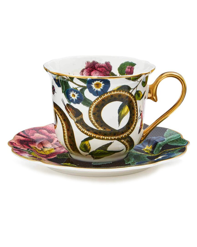 Spode Creatures Of Curiosity Dark Floral Snake Teacup And Saucer In Multicolor