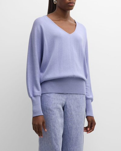 Lafayette 148 V-neck Dolman-sleeve Sweater In Wild Bluet