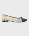 Stuart Weitzman Sleek Snake-print Bow Ballerina Flats In New Rocciablack
