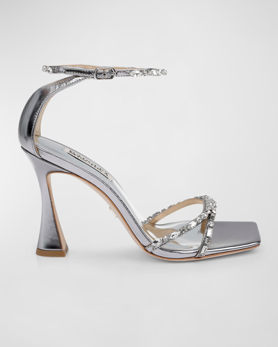 Badgley Mischka Ziana Metallic Crystal Ankle-strap Sandals In Dark Silver