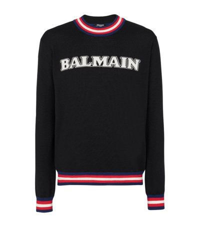 Balmain Black Jacquard Sweater In Multicolor