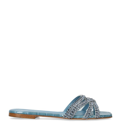 Gina Womens Mid Blue Portland Crystal-embellished Croc-embossed Leather Sandals
