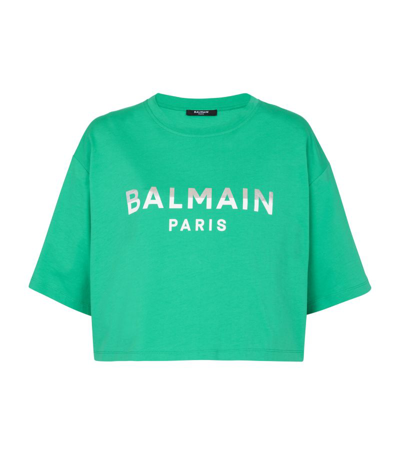 Balmain Logo Crop T-shirt In Green