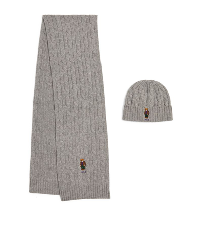 Polo Ralph Lauren Polo Bear Hat And Scarf Set In Grey