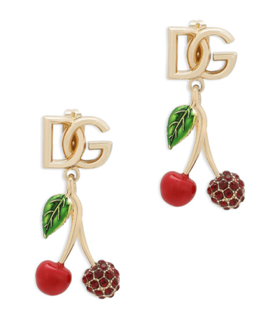 Dolce & Gabbana Cherry Charm Drop Earrings In Gold