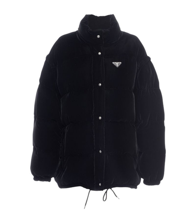 Prada Convertible Velvet Down Jacket In Black