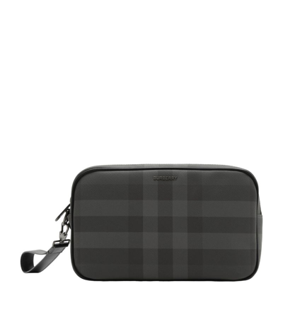 Burberry Leather Check Pouch In Black