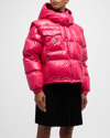 Moncler Logo-patch Hooded Padded Jacket In Bright Pink