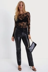 STEVE MADDEN LOREN BLACK VEGAN LEATHER HIGH RISE STRAIGHT LEG PANTS