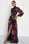 Lulus Graceful Arrival Black Floral Burnout Backless Maxi Dress In Black
