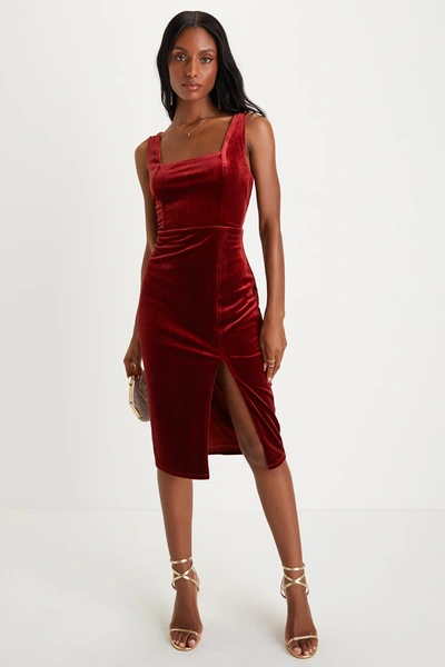 Lulus Baby, You're The One Rust Red Velvet Sleeveless Midi Dress