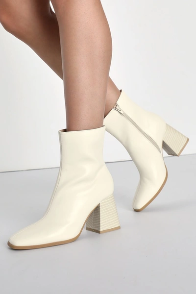 Lulus Charleigh Bone Square Toe Mid-calf High Heel Boots In White