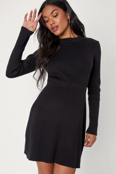 Lulus Effortless Mornings Black Ribbed Knit Mini Sweater Dress