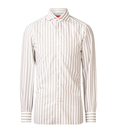 Isaia Cotton Striped Dress Shirt In Brown