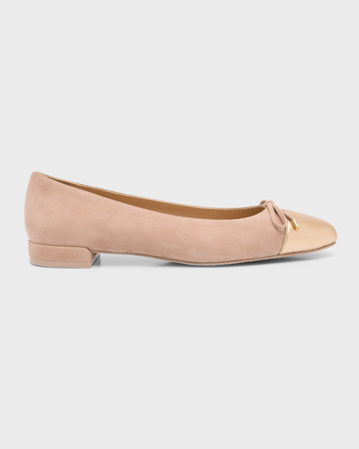 Stuart Weitzman Sleek Bicolor Bow Ballerina Flats In Fawn