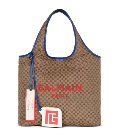 Balmain Monogram-print Logo Tote Bag In Brown