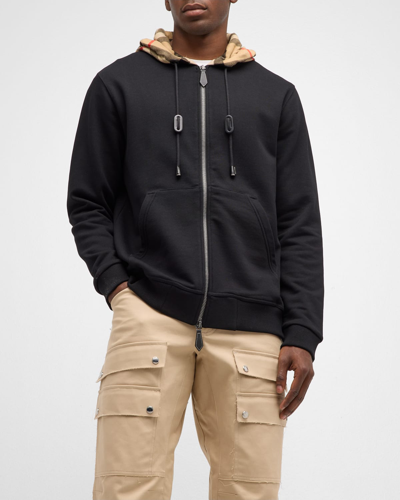 BURBERRY MEN'S SAMUEL FULL-ZIP CHECK HOODIE