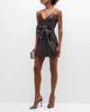 Ramy Brook Ana Shimmer Bow Belt Minidress In Zink Metallic Sui