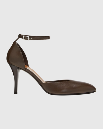 The Row Demi Leather Pumps In Dark Brown