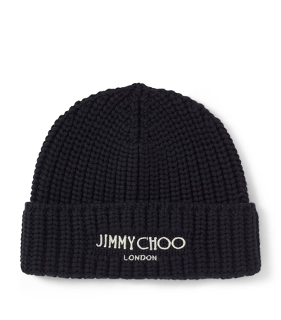 Jimmy Choo Logo-embroidered Ribbed-knit Beanie In S200 Black/ecru