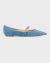 STUART WEITZMAN EMILIA DENIM MARY JANE BALLERINA FLATS