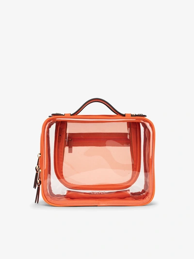 Calpak Medium Clear Cosmetics Case In Papaya