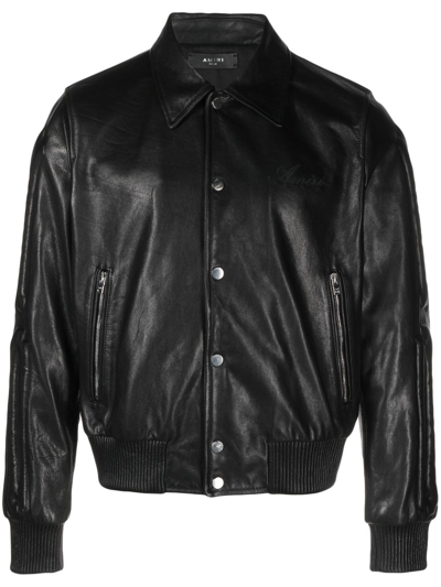 Amiri Black Bones Leather Bomber Jacket