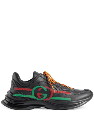 Gucci Black Run Logo Leather Sneakers