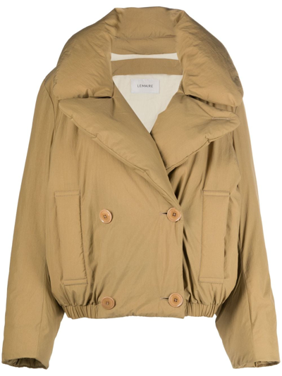 Lemaire Beige Cropped Bomber Jacket In Brown