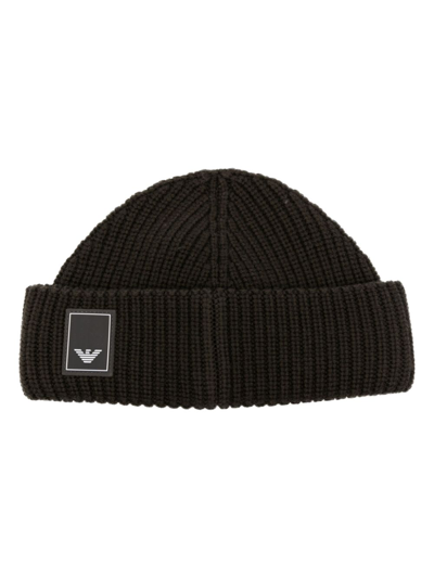 Emporio Armani Logo-patch Virgin-wool Beanie In Green