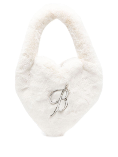 Blumarine Logo Faux Fur Handbag In White
