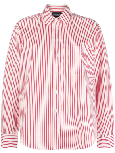 Emporio Armani Striped Long-sleeve Cotton Shirt In Red