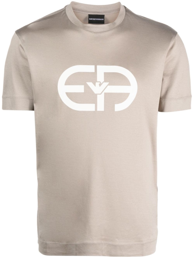 Emporio Armani Logo-print Crew Neck T-shirt In Grey