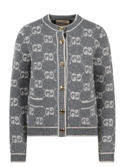 Gucci Gg Wool Bouclé Jacquard Cardigan In Grey