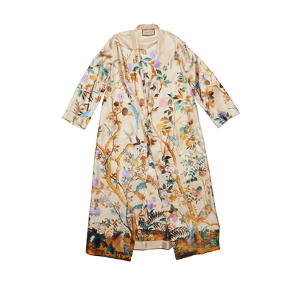 Gucci Tian Printed Belted Gown In Multi