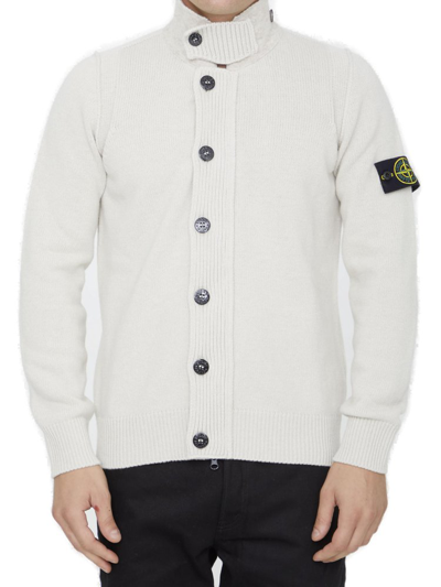 Stone Island Compass-patch High-neck Cardigan In Plaster