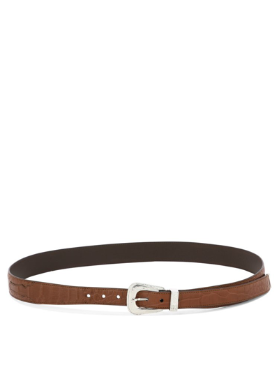 Brunello Cucinelli Crocodile Belt With Detailed Buckle And Tip In Brown