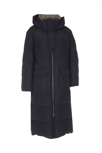 Brunello Cucinelli Hooded Padded Coat In Blue