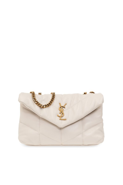 Saint Laurent Puffer Toy Quilted Shoulder Bag In Cream