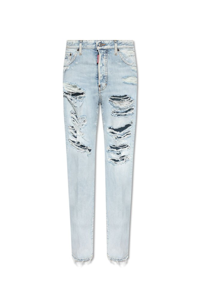 Dsquared2 Distressed Frayed Edge Jeans In Blue
