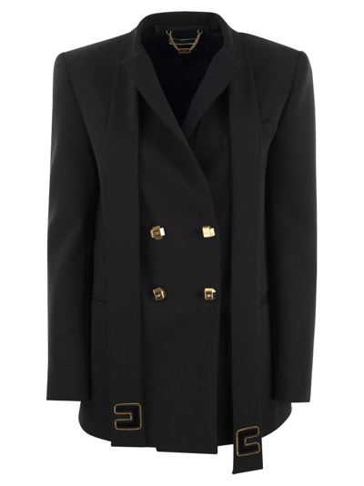 Elisabetta Franchi Double Breasted Crepe Jacket In Black