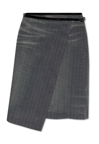 Diesel Pinstripe-pattern Virgin Wool Wrap Skirt In Grau