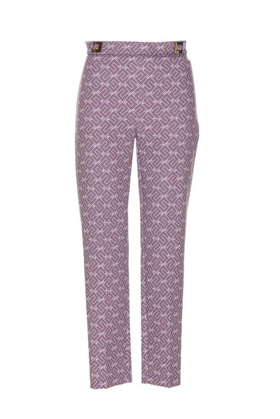 Elisabetta Franchi Monogrammed Tapered Trousers In Purple